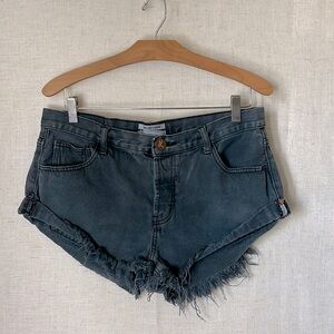 One Teaspoon Gray Jean Shorts with Frayed Hem and Casual Style